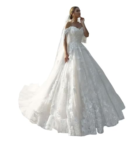 Mouccy Applique Lace Church Wedding Dress for Bride 2026 Off Shoulder White