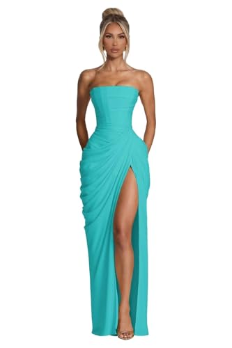 Strapless Bridesmaid Dresses Pleated A-Line Turquoise Formal Gowns