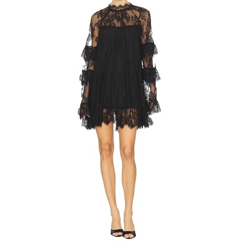Women Lace Dress Long Sleeve Sheer Cover Up Tops Halloween Outfit Black