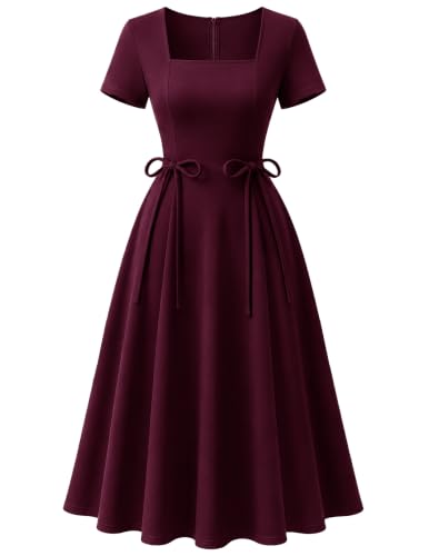 Vintage Cocktail Tea Party A-Line 50s Style Classy Dress 8088 Burgundy L