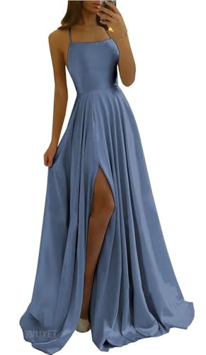 Tvuyet Blue Prom Dress Two Piece Prom Dresses for Teens Long Flowy Affordable Prom Dresses Backless Prom Dresses 2025 Dusty Blue 4