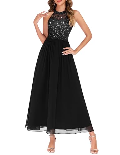 Wedtrend Long Cocktail Dresses for Wedding Guest Evening Party Black2XL | Halter Sequin Dresses, Floor Length Formal Gowns, Junior Bridesmaid Dress, Wedding Guest, Plus Size, Formal Evening Party