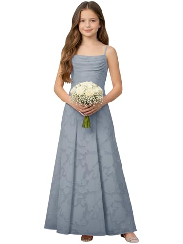 WDCVGTR Jacquard Flower Girl Dress Dusty Blue Long Pageant 8