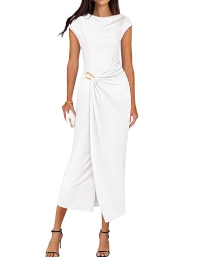 ZESICA Women's Summer Cap Sleeve Cocktail Formal Midi Dress White S