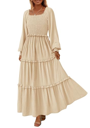 PRETTYGARDEN Women's Smocked Long Sleeve Maxi Dress Wedding Guest Dresses