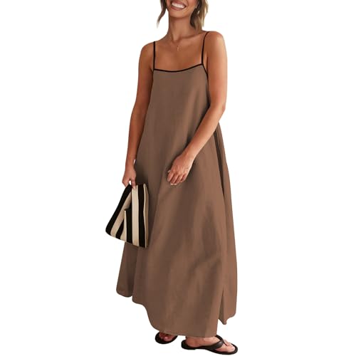 Senllen Women's Linen Maxi Dress 2026 Summer Fall Sundress with Pockets
