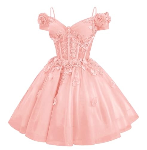 Wcyzvc Off Shoulder 3D Butterfly Blush Pink DAMA Dress for Quince Size 8