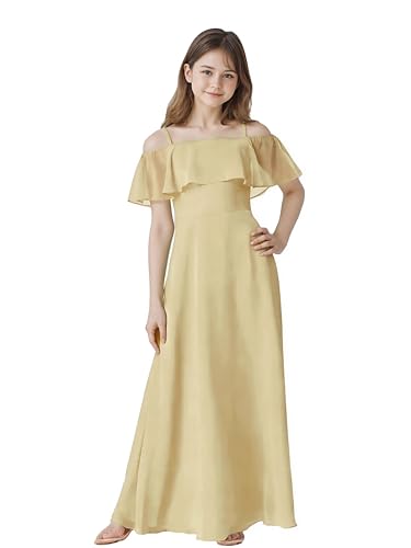 Lanbaodress Junior Bridesmaid Dresses for Girls 2026 Chiffon Off The Shoulder Flower Girl Dress A Line Wedding Party Gown Champagne 6T