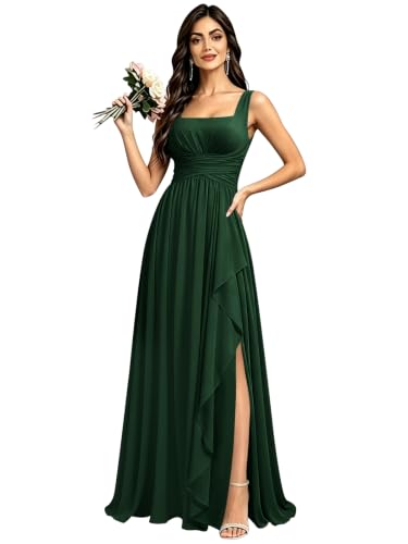 Mimyau Emerald Green Bridesmaid Dresses Chiffon Slit Wedding Guest Dress 2