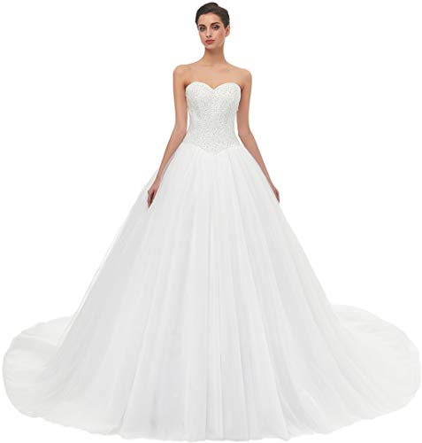 Likedpage Women's Sweetheart Tulle A-line Wedding Dresses for Bride with Train Ivory US20W