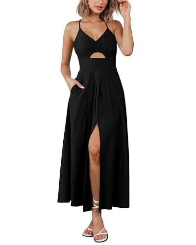 BTFBM Women 2026 Spaghetti Strap Midi Summer Dresses,Black,S