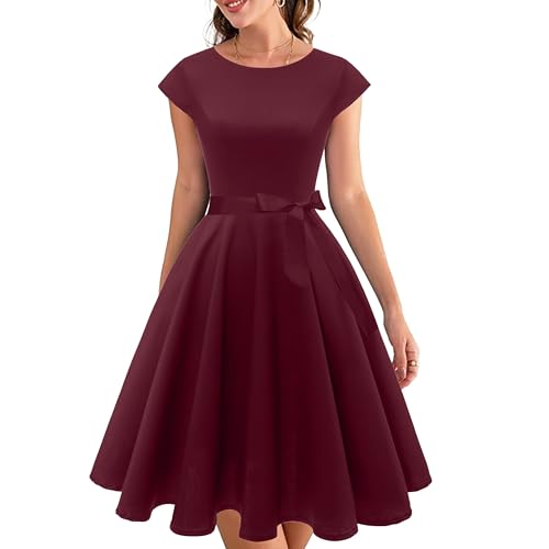 PUKAVT Women's Vintage 1950s Dress Cocktail Party Dress Burgundy 3XL