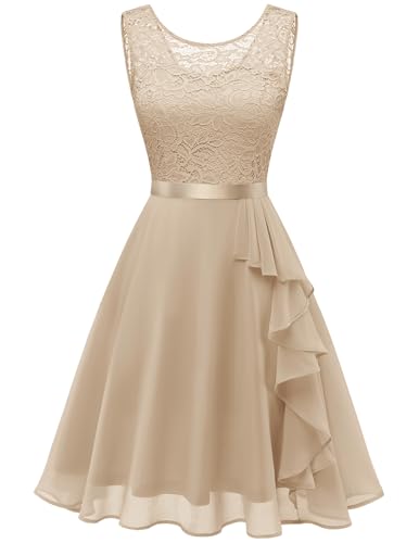 BeryLove Womens Lace A Line Sleeveless Formal Dress 7052 Champagne S