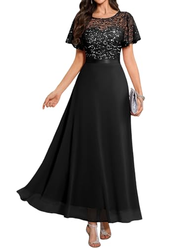 Women's Formal Wedding Guest Dresses, Sequin Mother of Bride Dress Black M