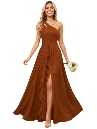 SSXUONB Rust One Shoulder Chiffon Bridesmaid Dresses for Women 24W