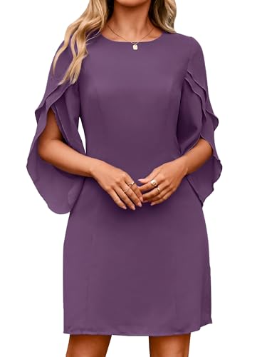 Simplee Womens Cocktail Dress 2026 Formal Dresses Flutter Sleeve Wedding Guest Fashion Date Night Outfit Purple,S