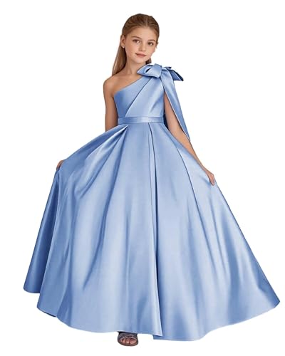 One Shoulder Flower Girl Dresses for Wedding Satin First Communion Dress Princess Pageant Dresse Ball Gown TJ15 13