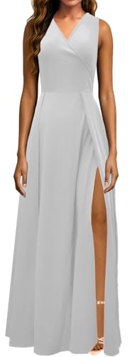 White-CK Formal Dress for Women Elegant V Neck Sleeveless Sexy High Split Evening Party Cocktail Prom Long Dresses,6398 White-CK_XX-Large