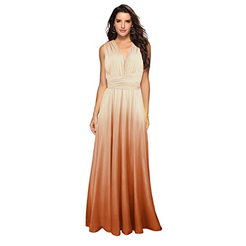 Women's Transformer Casual Gradient Color Deep V Neck Convertible Wrap Multi Way Dress Sleeveless Halter Formal Wedding Party Floor Length Cocktail Gown Long Maxi Dress Gradient Champagne X-Large