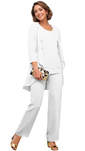 Mother of Bride Pant Suits for Women Dressy White Cocktail Pantsuit US14
