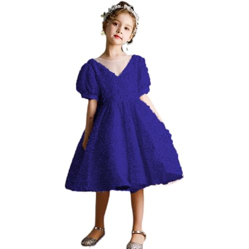 Royal Blue Flower Girl Dresses Wedding Bridesmaid Sequins Puffy Sleeve Skirt Girls Birthday Party Pageant Gown with Bow TJ33 9