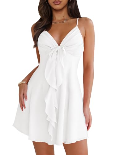 MIYIEONZ Women Flowy Mini Dress Sexy Sundress Short Dresses White XL