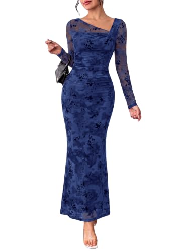 PRETTYGARDEN Womens Fall Asymmetrical Neck Formal Wedding Guest Maxi Dress