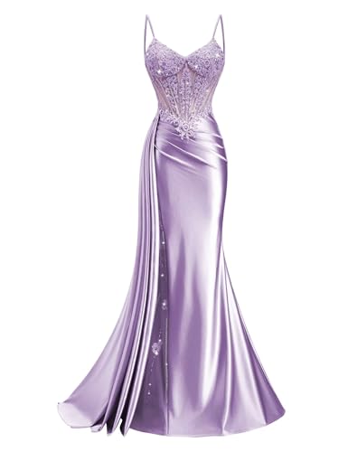 XYNGZOR Lilac Prom Dresses for Women Mermaid Beaded Formal Dresses