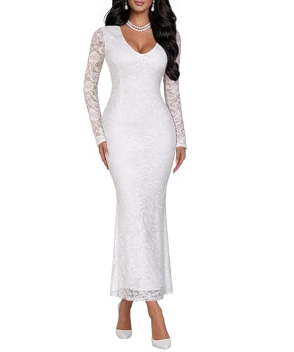 ABKY Women Bodycon Maxi Dress Sexy Lace Dresses Wedding Guest Outfits