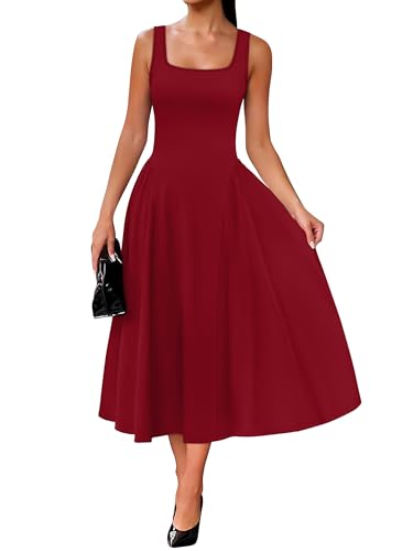 Spring Summer Dresses for Women 2026 Red Vestidos Elegantes De Mujer Formal Burgundy Dress Bridesmaid Square Neck A Line Maxi Dress Casual XL