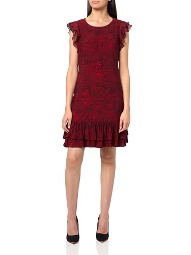 Tommy Hilfiger Women's Sleeveless Round Neck Ruffle Trim Mini Dress, Black/Cranberry, 10