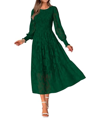BTFBM Wedding Guest Dresses for Women Fall Fashion 2025 Casual Long Sleeve Floral Maxi Boho Homecoming Dress(Dark Green,Small)