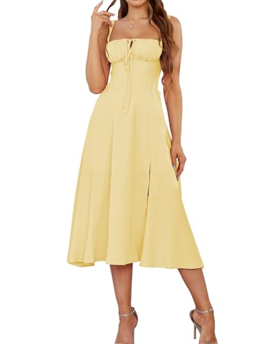 GLNEGE Summer Corset Midi Wedding Guest Milkmaid Tea Party Flowy Sundress