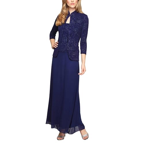 Alex Evenings Women's Long Dress with Mandarin Neckline Jacket, Electric Blue, 14