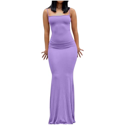 bawilom Women's Sexy Bodycon Dress Square Neck Backless Spaghetti Strap Wedding Guest Cocktail Party Maxi Dresses Clubwear Purple