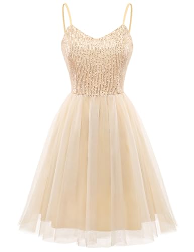 Dressystar Women Sequin Prom Backless Mini Homecoming Dresses Champagne 2XL