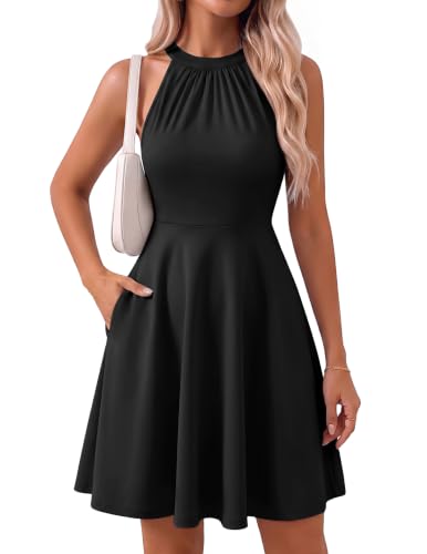 Bbonlinedress Halter Cocktail Homecoming Teens Dress with Pockets Black M