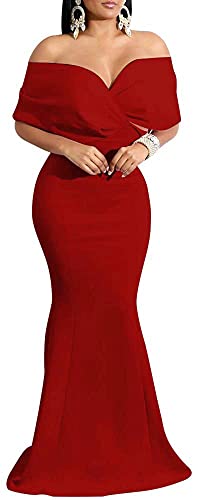 sexycherry Formal Red Dresses for Women Cocktail Mermaid Prom Dress, L | Women's Sexy Floor Length Evening Bridesmaid Gowns Elegant Wedding Guest Spring Outfits, L