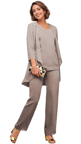 Taupe Formal Pant Suits for Women Dressy Elegant Cocktail Pantsuit US22