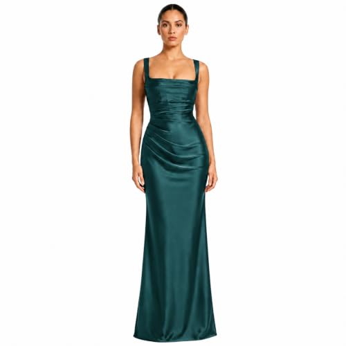 Krumba Women Formal Bodycon Dress: Satin Evening Party Gown Green Size L