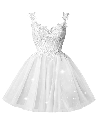 3D Butterfly Sequin Tulle Lace White Homecoming Dress for Teens 2026 Short Puffy Prom Dresses Cute A-Line Sheer DAMA Gown 0