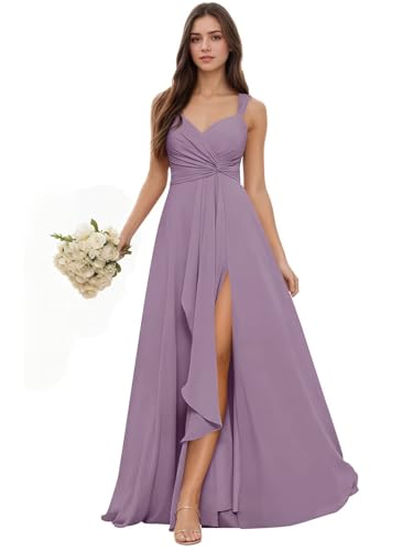 MstinGcc Women's V-Neck Chiffon A-Line Bridesmaid Dresses Wisteria 8