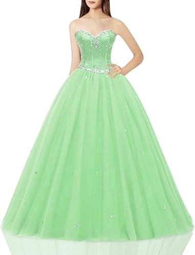 Likedpage Women's Sweetheart Ball Gown Tulle Quinceanera Dresses Prom Dress (US4, Green) … …