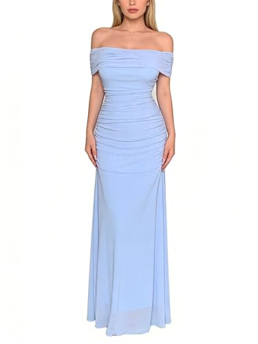 OYOANGLE Women's Off The Shoulder Maxi Dress Wedding Guest Dresses