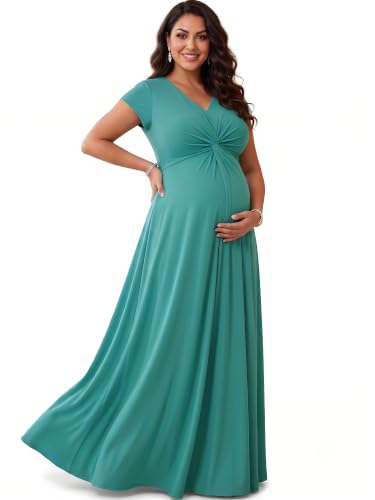 KOH KOH Womens Long Flowy Casual Semi Formal Empire Waist Bridesmaid V-Neck Short Cap Sleeve Cocktail Work Summer Sundress Gown Gowns Maxi Dress Dresses, Turquoise L 12-14