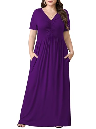 PEVRL Plus Size Maxi Dress for Curvy Women with Pockets, Dark Purple, 5X