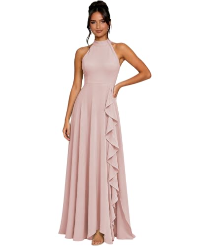 JAEDEN Halter Bridesmaid Dress Ruffles Formal Wedding Guest Dress