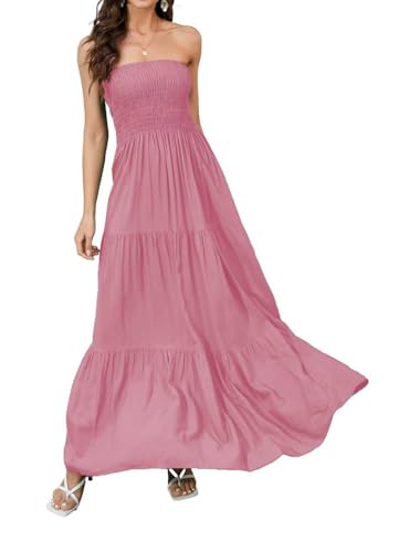 Daenery Women Strapless A Line Maxi Dress Tube Top Backless Casual Dress