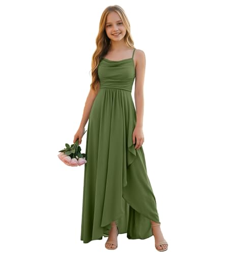 FLwuhui Olive Green Junior Bridesmaid Dresses for Wedding Chiffon Flower Girl Dress A-Line Girls Formal Dresses US12