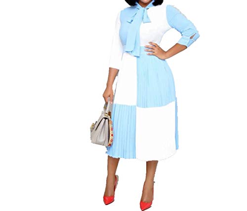 VERWIN Loose Color Block 3/4 Sleeve Women Dress Midi Dress Party Cocktail Evening Dress (X-Large, Blue)